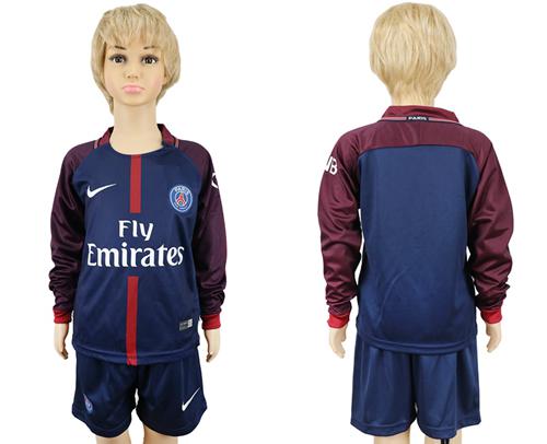 Paris Saint-Germain Blank Home Long Sleeves Kid Soccer Club Jersey